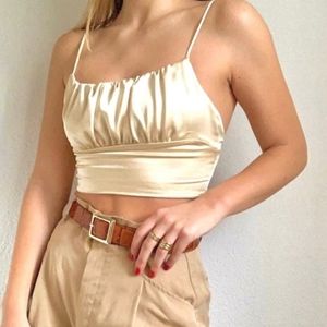Bloggers Fav Zara champagne cream satin crop top